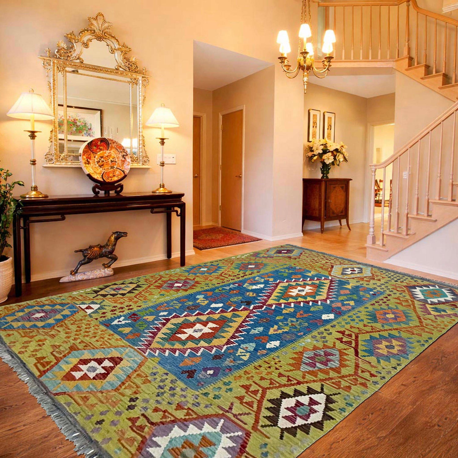 Hand Knotted Flatweave Kilim 6' 2" x 8' 1" ft / 189 x 246 cm - No. Y39473