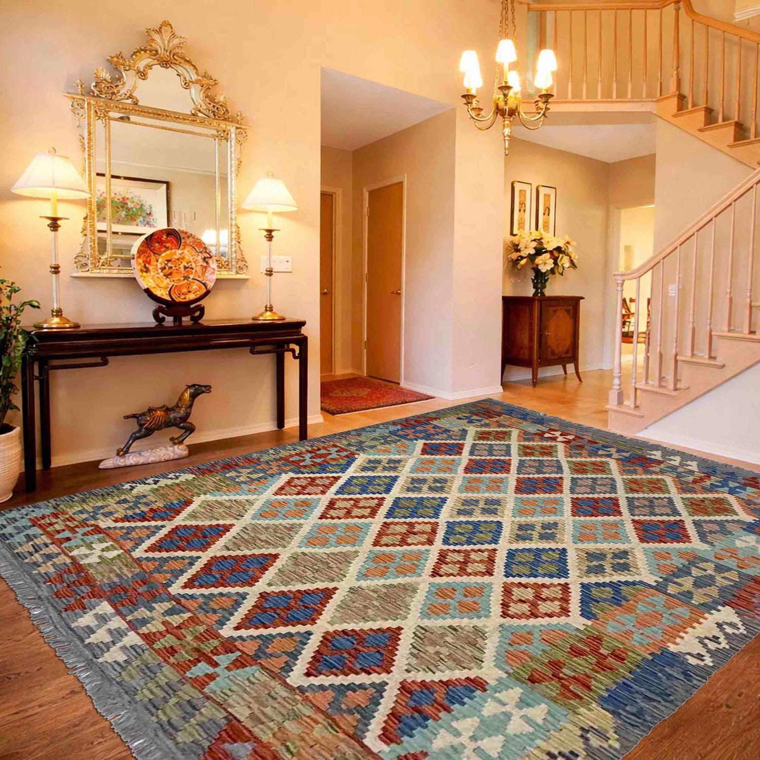 Handmade Afghan Vegetable Kilim 6' 3" x 7' 7" ft / 190 x 230 cm - No. Y39474