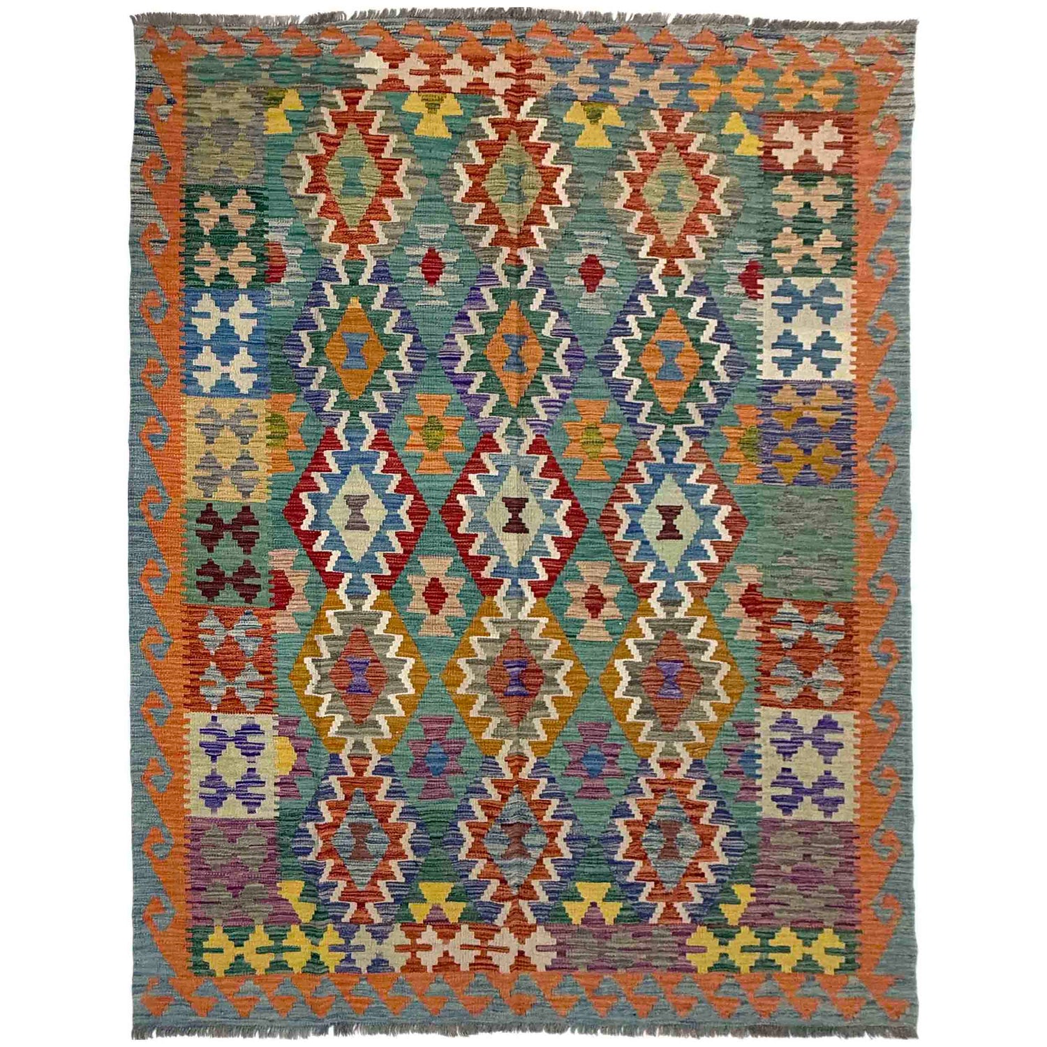 Hand Made Afghan Kilim 5' 10" x 8' 2" ft / 178 x 249 cm - No. Y39475