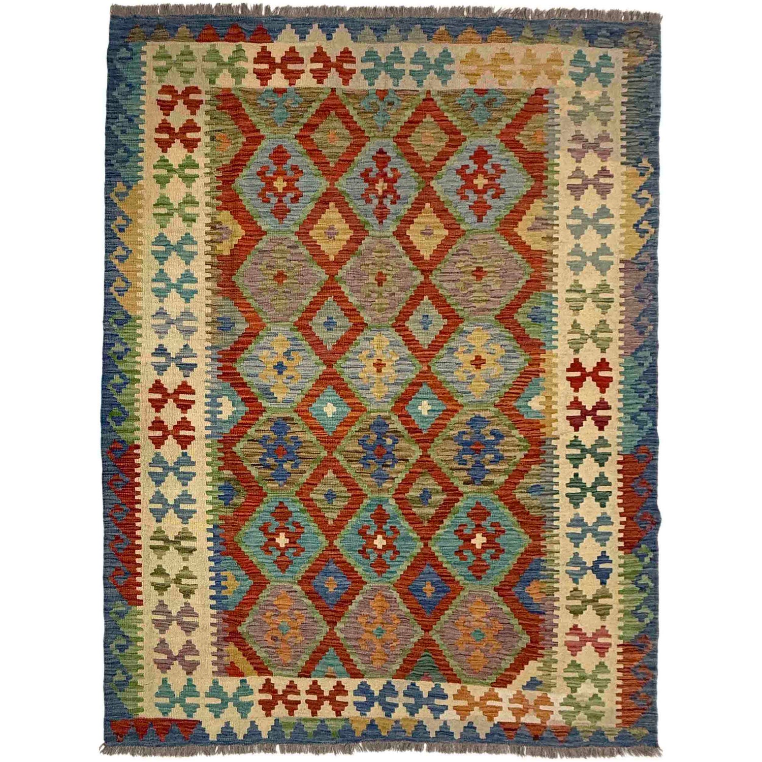 Hand Knotted Afghan Style Kilim 5' 11" x 8' 0" ft / 180 x 243 cm - No. Y39479