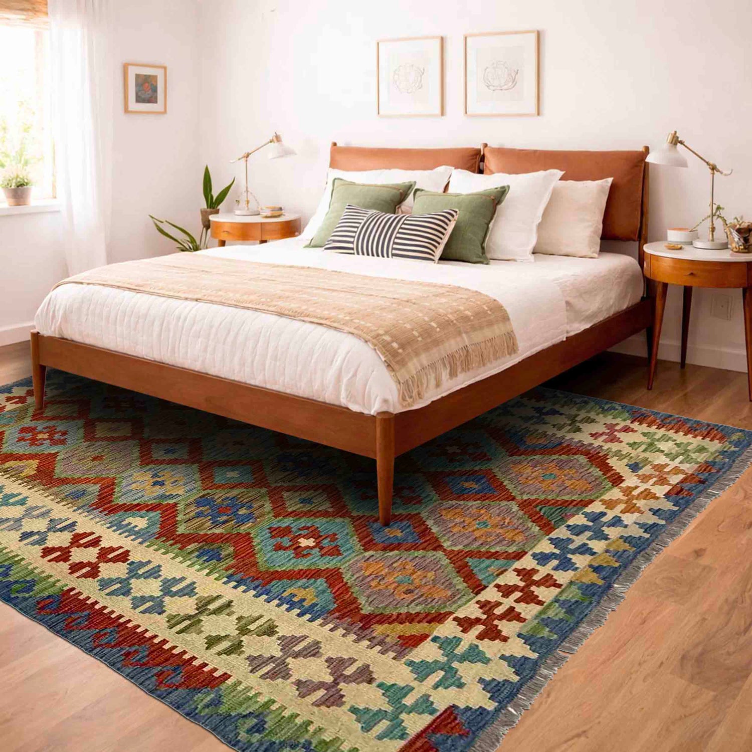 Hand Knotted Afghan Style Kilim 5' 11" x 8' 0" ft / 180 x 243 cm - No. Y39479
