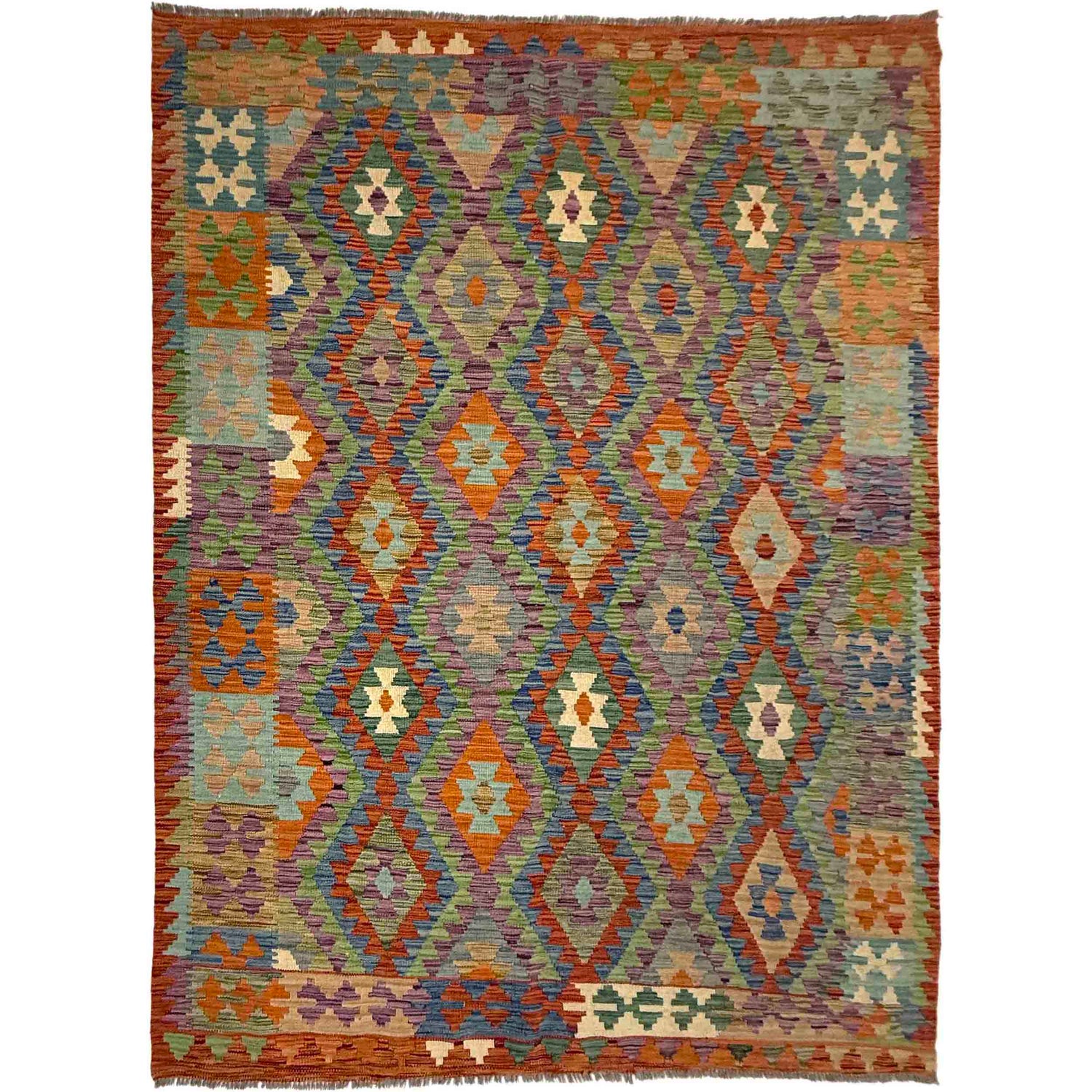 Hand Woven Wool Kelim 5' 9" x 8' 1" ft / 176 x 246 cm - No. Y39480