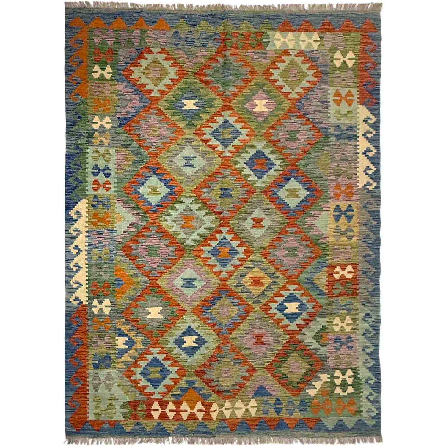 Handmade Turkish Design Wool Kilim 5' 8" x 7' 11" ft / 172 x 242 cm - No. Y39481