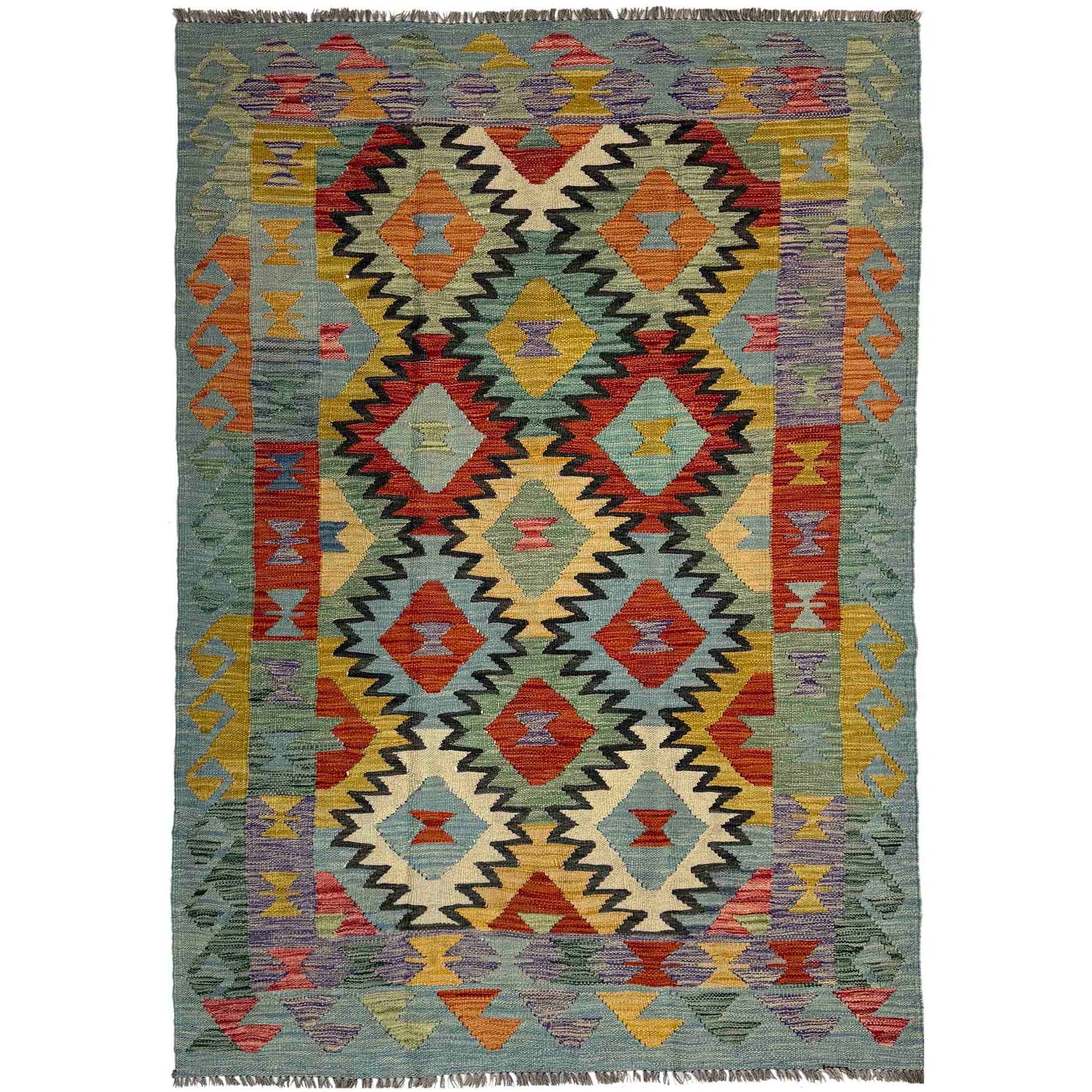 Hand Knotted Flatweave Kilim 4' 4" x 6' 8" ft / 131 x 204 cm - No. Y39483