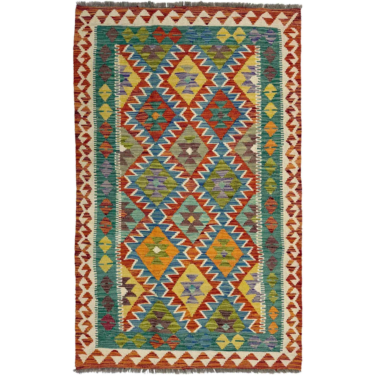 Handmade Afghan Vegetable Kilim 4' 1" x 6' 5" ft / 125 x 196 cm - No. Y39484