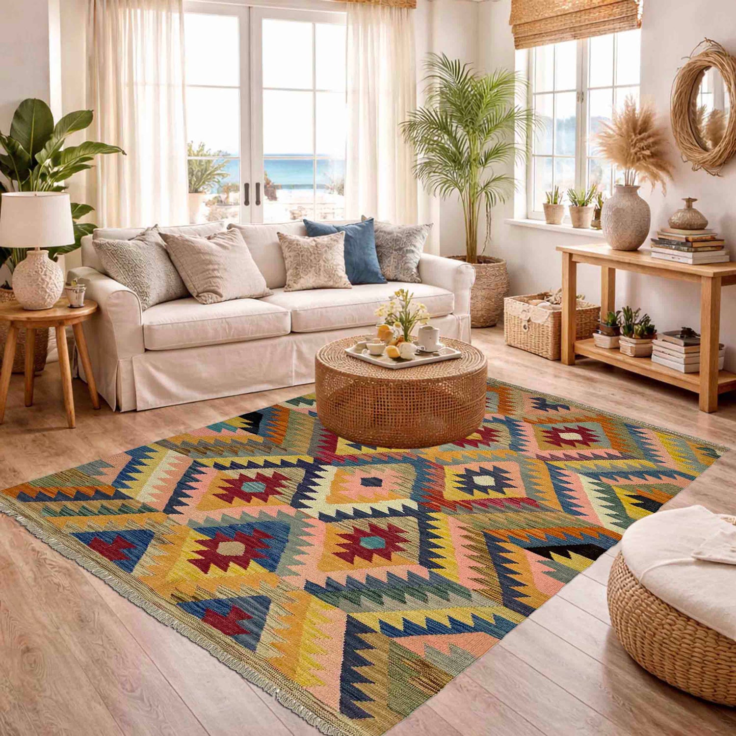 Hand Made Afghan Kilim 4' 3" x 6' 0" ft / 130 x 184 cm - No. Y39485