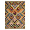 Multi Color ful Flat-Weave Wool Kilim 4' 3" x 5' 11" ft / 130 x 180 cm - No. Y39486