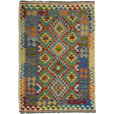 Handmade Vegetable Kelim 4' 2" x 6' 6" ft / 127 x 199 cm - No. Y39488