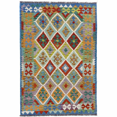Handmade Afghan Vegetable Kilim 4' 2" x 6' 4" ft / 126 x 193 cm - No. Y39490