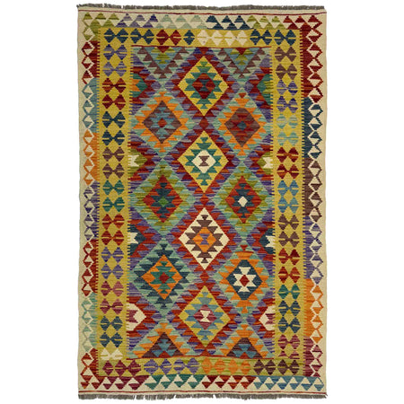 Hand Knotted Afghan Style Kilim 4' 2" x 6' 11" ft / 127 x 210 cm - No. Y39491