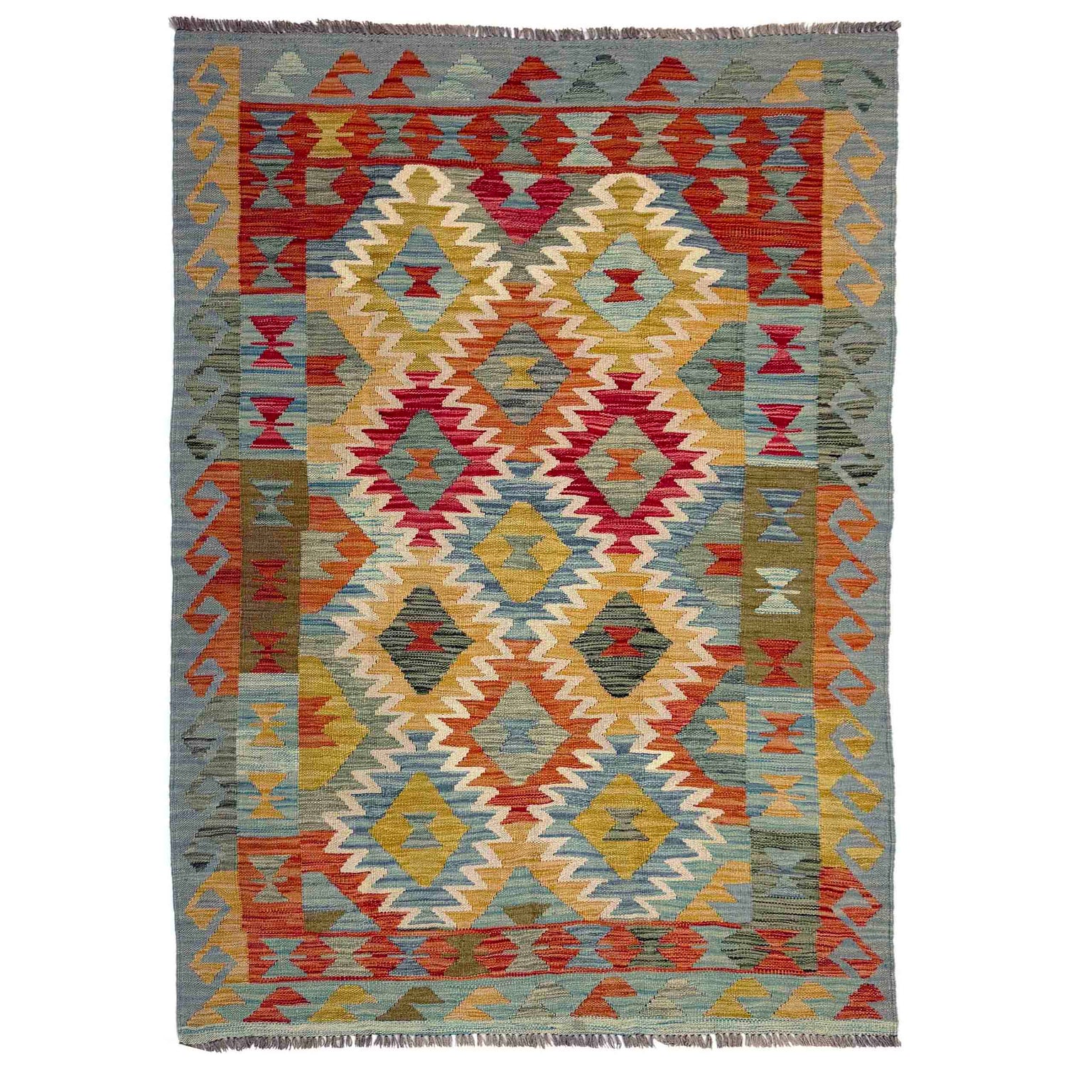 Hand Woven Wool Kelim 4' 0" x 6' 8" ft / 122 x 202 cm - No. Y39492