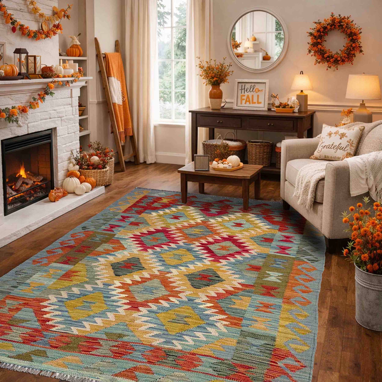 Hand Woven Wool Kelim 4' 0" x 6' 8" ft / 122 x 202 cm - No. Y39492