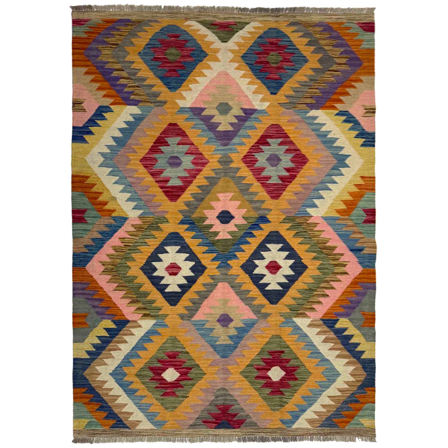 Handmade Turkish Design Wool Kilim 4' 2" x 6' 0" ft / 127 x 184 cm - No. Y39493
