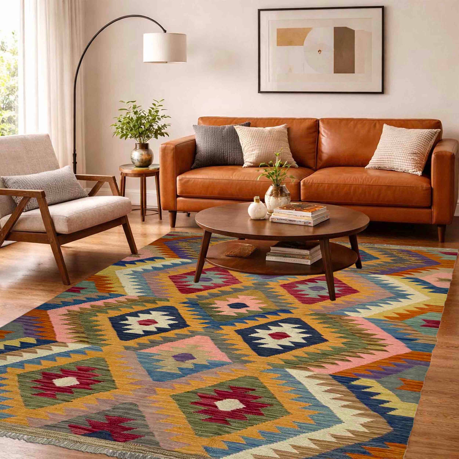 Handmade Turkish Design Wool Kilim 4' 2" x 6' 0" ft / 127 x 184 cm - No. Y39493