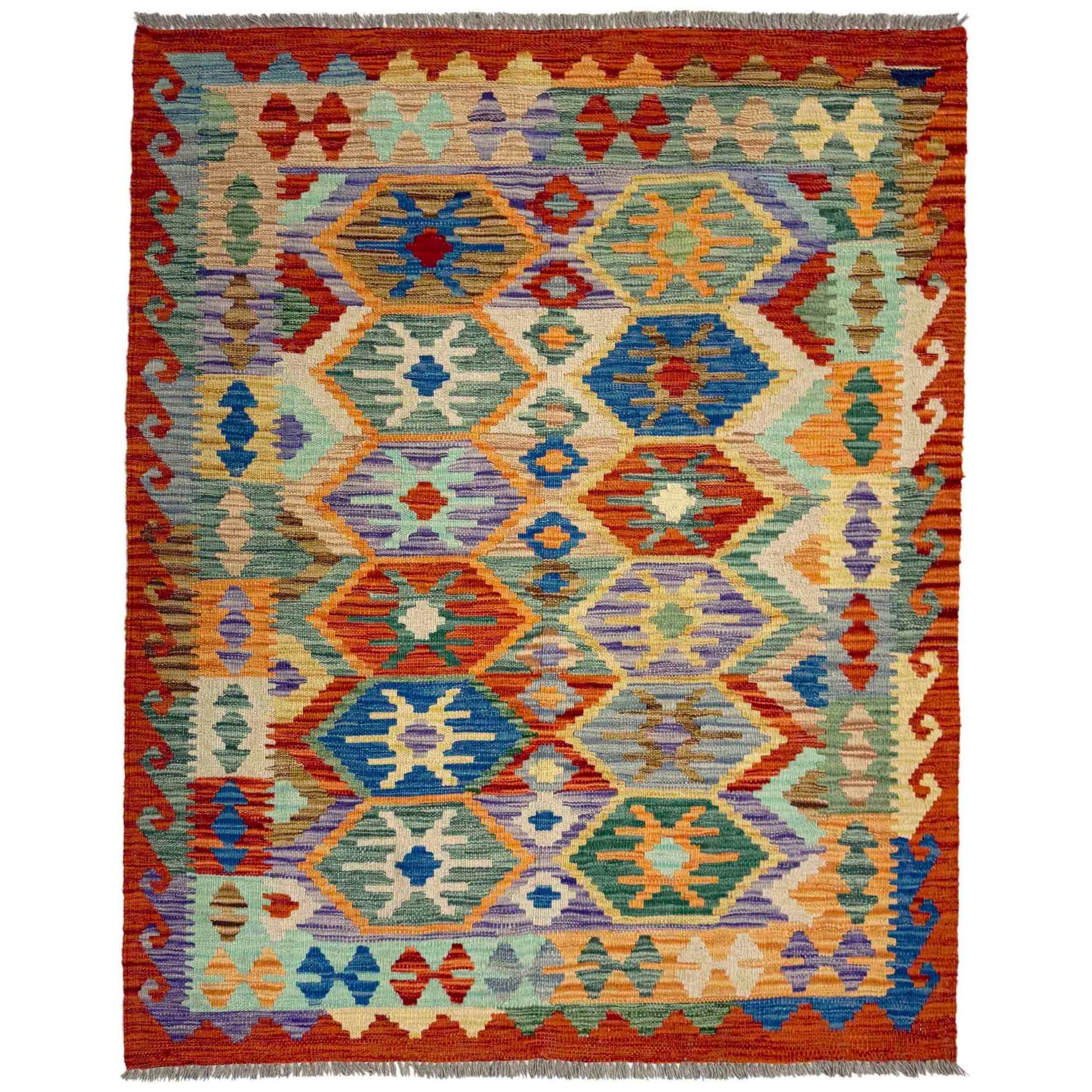 Hand Knotted Flatweave Kilim 4' 1" x 5' 6" ft / 125 x 168 cm - No. Y39497