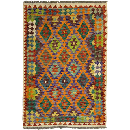 Handmade Afghan Vegetable Kilim 4' 2" x 6' 0" ft / 126 x 184 cm - No. Y39500