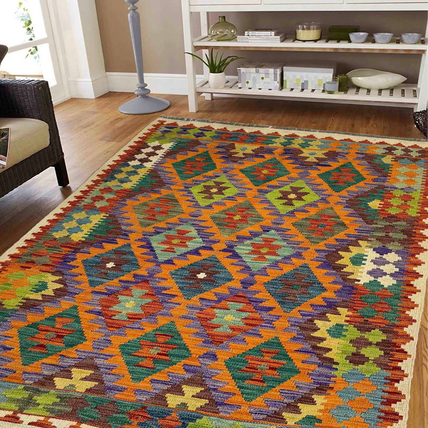 Handmade Afghan Vegetable Kilim 4' 2" x 6' 0" ft / 126 x 184 cm - No. Y39500