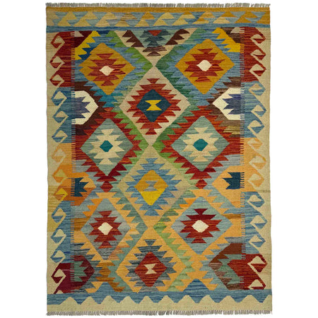 Hand Made Afghan Kilim 4' 2" x 5' 10" ft / 126 x 177 cm - No. Y39503
