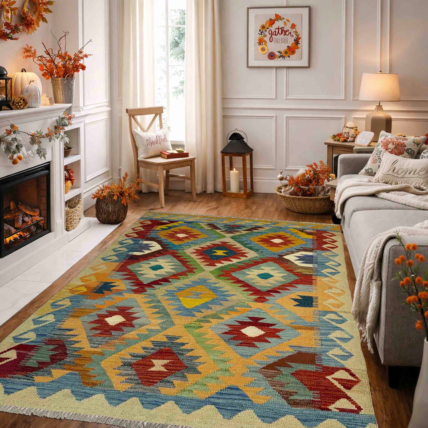 Hand Made Afghan Kilim 4' 2" x 5' 10" ft / 126 x 177 cm - No. Y39503