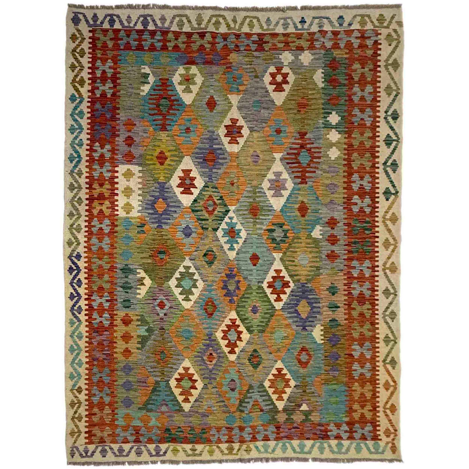 Hand Made Afghan Kilim 5' 9" x 7' 11" ft / 174 x 241 cm - No. Y39505