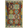 Multi Color ful Flat-Weave Wool Kilim 4' 0" x 6' 6" ft / 123 x 198 cm - No. Y39507