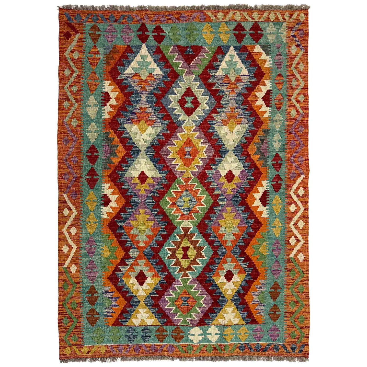 Handmade Vegetable Kilim 4' 4" x 6' 2" ft / 131 x 188 cm - No. Y39508