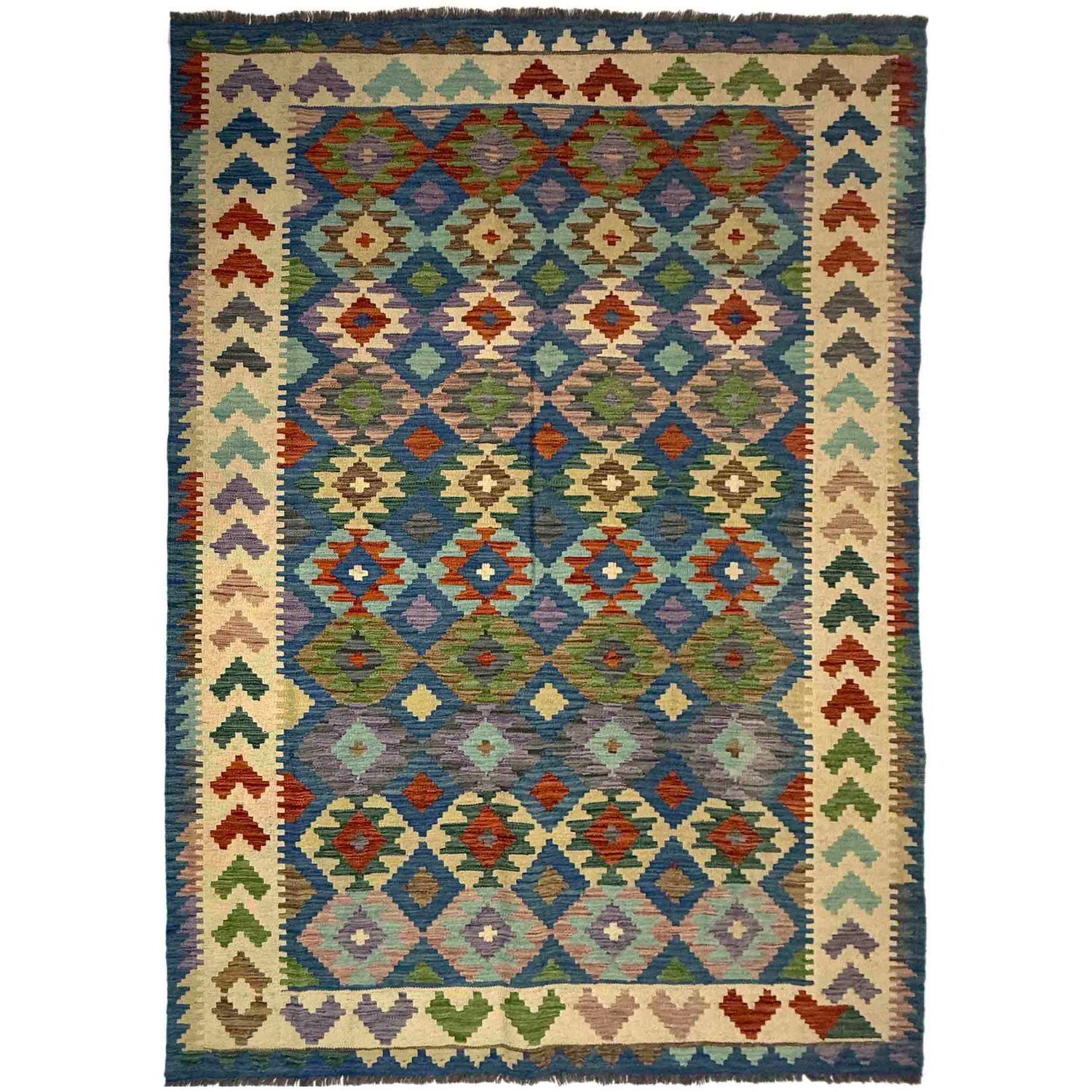 Multi Color ful Flat-Weave Wool Kilim 5' 7" x 8' 1" ft / 170 x 246 cm - No. Y39509