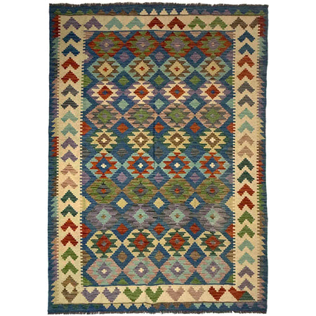Multi Color ful Flat-Weave Wool Kilim 5' 7" x 8' 1" ft / 170 x 246 cm - No. Y39509
