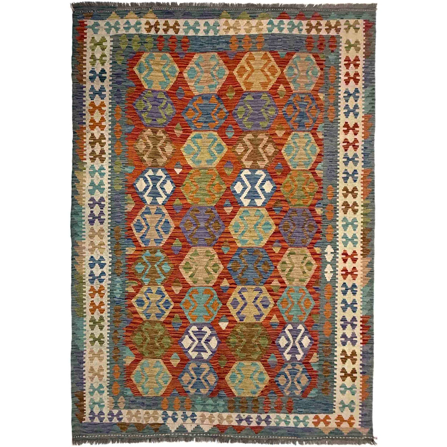 Handmade Vegetable Kilim 5' 9" x 8' 2" ft / 176 x 250 cm - No. Y39510