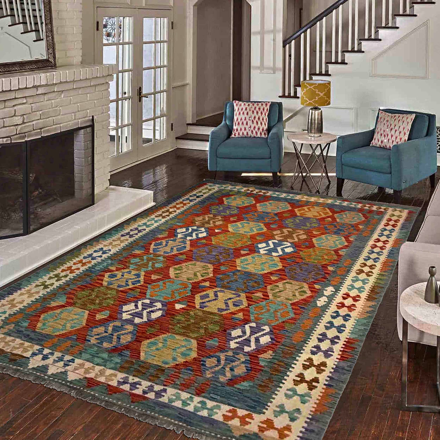 Handmade Vegetable Kilim 5' 9" x 8' 2" ft / 176 x 250 cm - No. Y39510