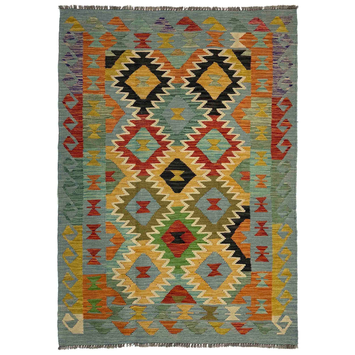 Handmade Vegetable Kelim 4' 0" x 6' 6" ft / 122 x 199 cm - No. Y39511