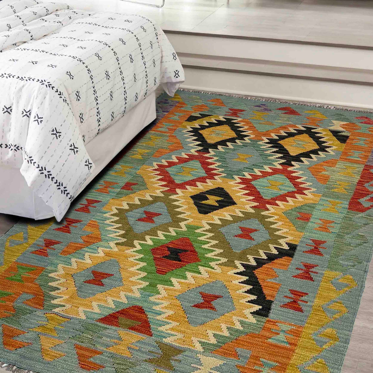 Handmade Vegetable Kelim 4' 0" x 6' 6" ft / 122 x 199 cm - No. Y39511