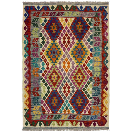 Hand Knotted Afghan Style Kilim 4' 2" x 6' 0" ft / 127 x 183 cm - No. Y39512