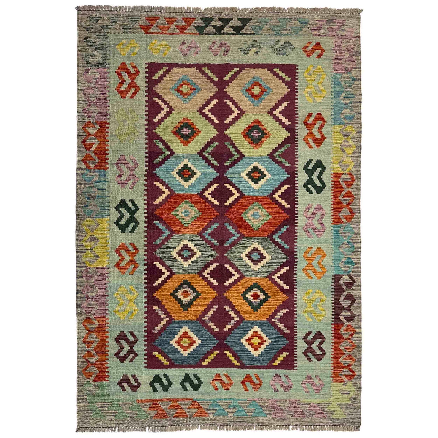 Hand Woven Wool Kelim 3' 9" x 5' 7" ft / 114 x 170 cm - No. Y39513