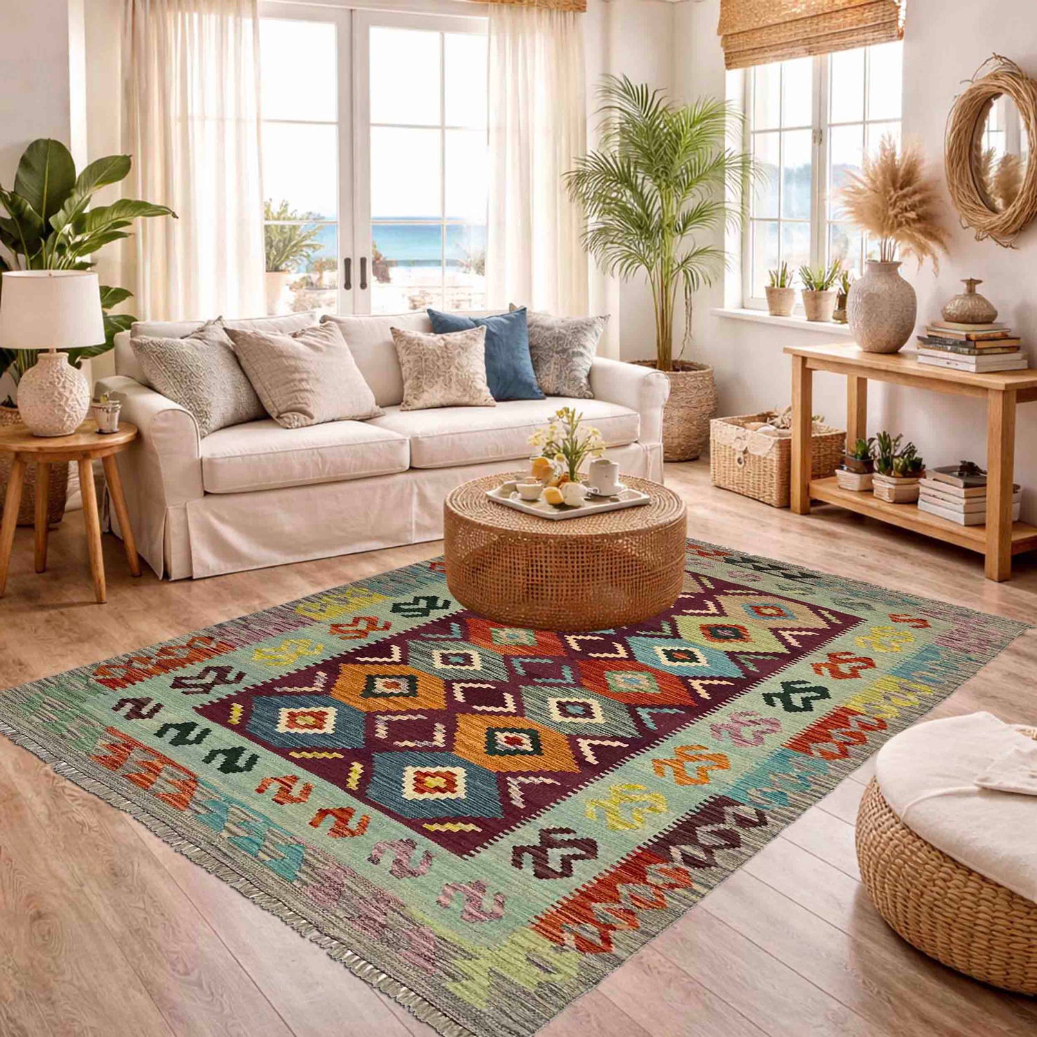 Hand Woven Wool Kelim 3' 9" x 5' 7" ft / 114 x 170 cm - No. Y39513