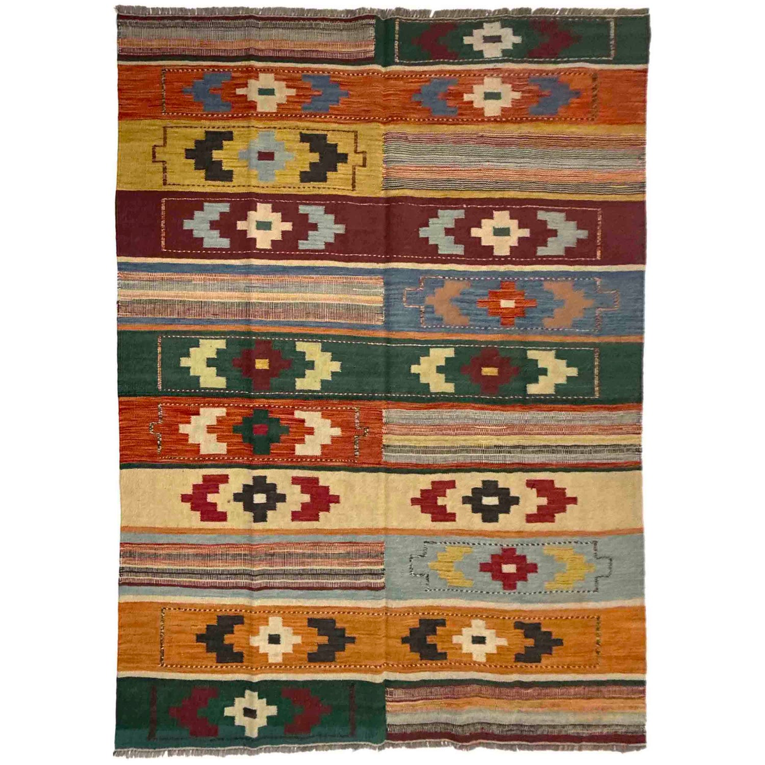 Hand Knotted Afghan Style Kilim 5' 9" x 8' 0" ft / 174 x 244 cm - No. Y39516
