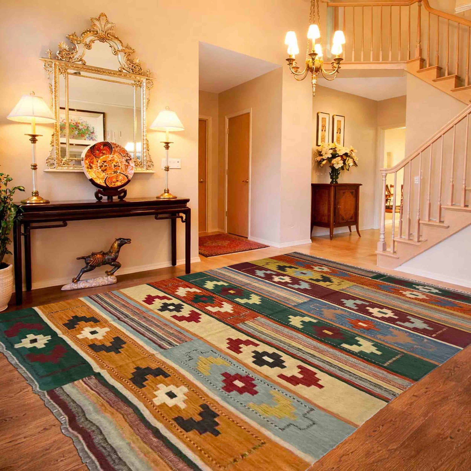 Hand Knotted Afghan Style Kilim 5' 9" x 8' 0" ft / 174 x 244 cm - No. Y39516