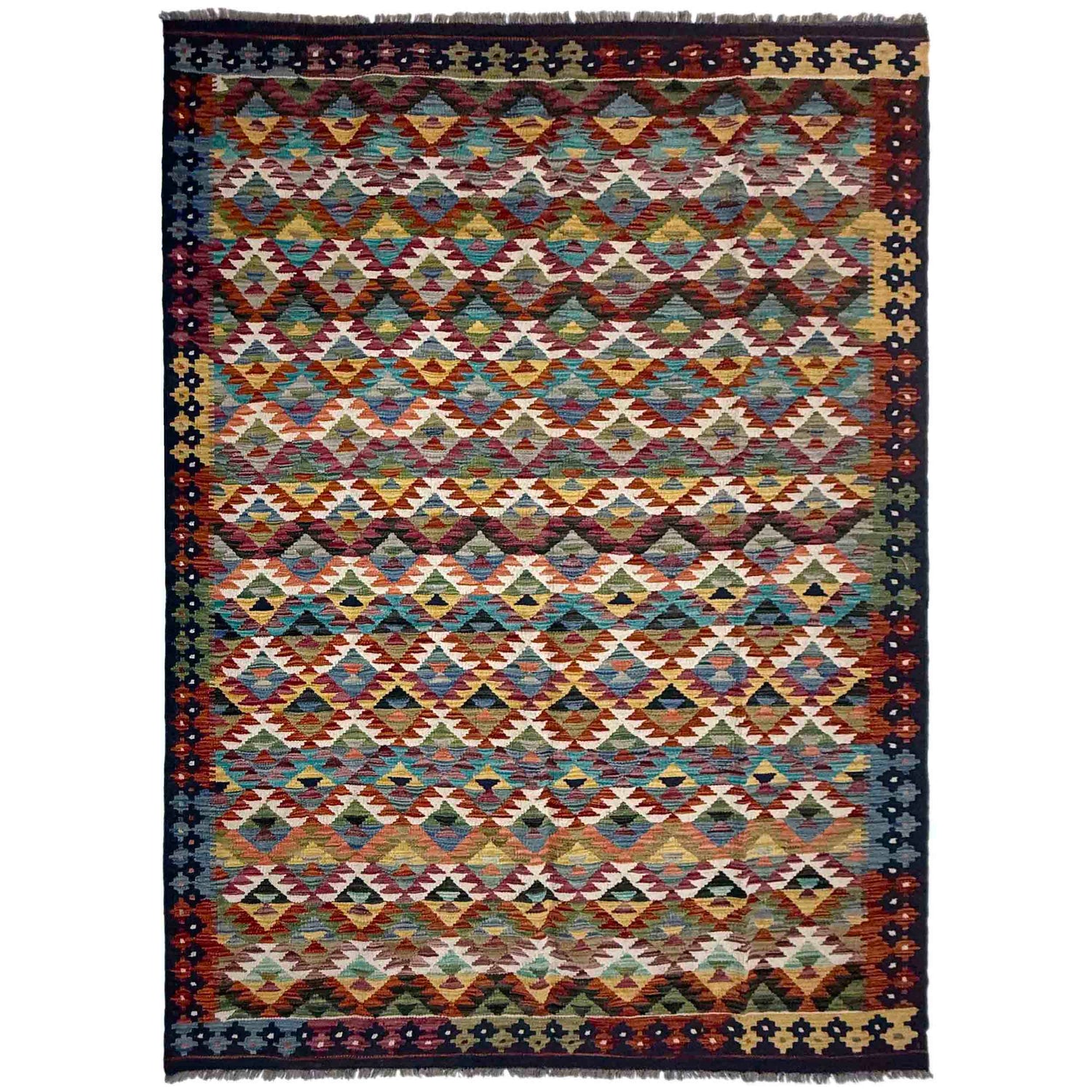 Hand Woven Wool Kelim 5' 10" x 8' 2" ft / 178 x 250 cm - No. Y39517