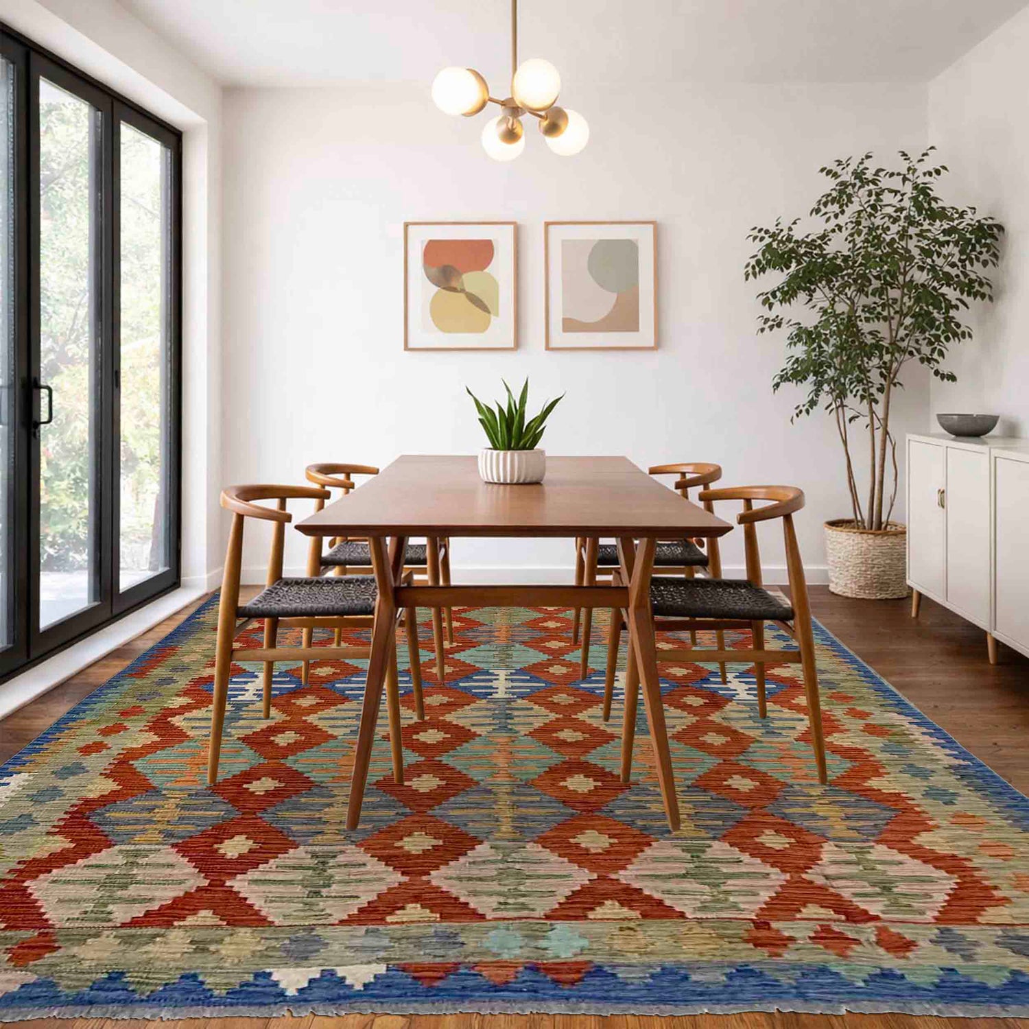 Handmade Turkish Design Wool Kilim 5' 8" x 7' 8" ft / 173 x 234 cm - No. Y39518
