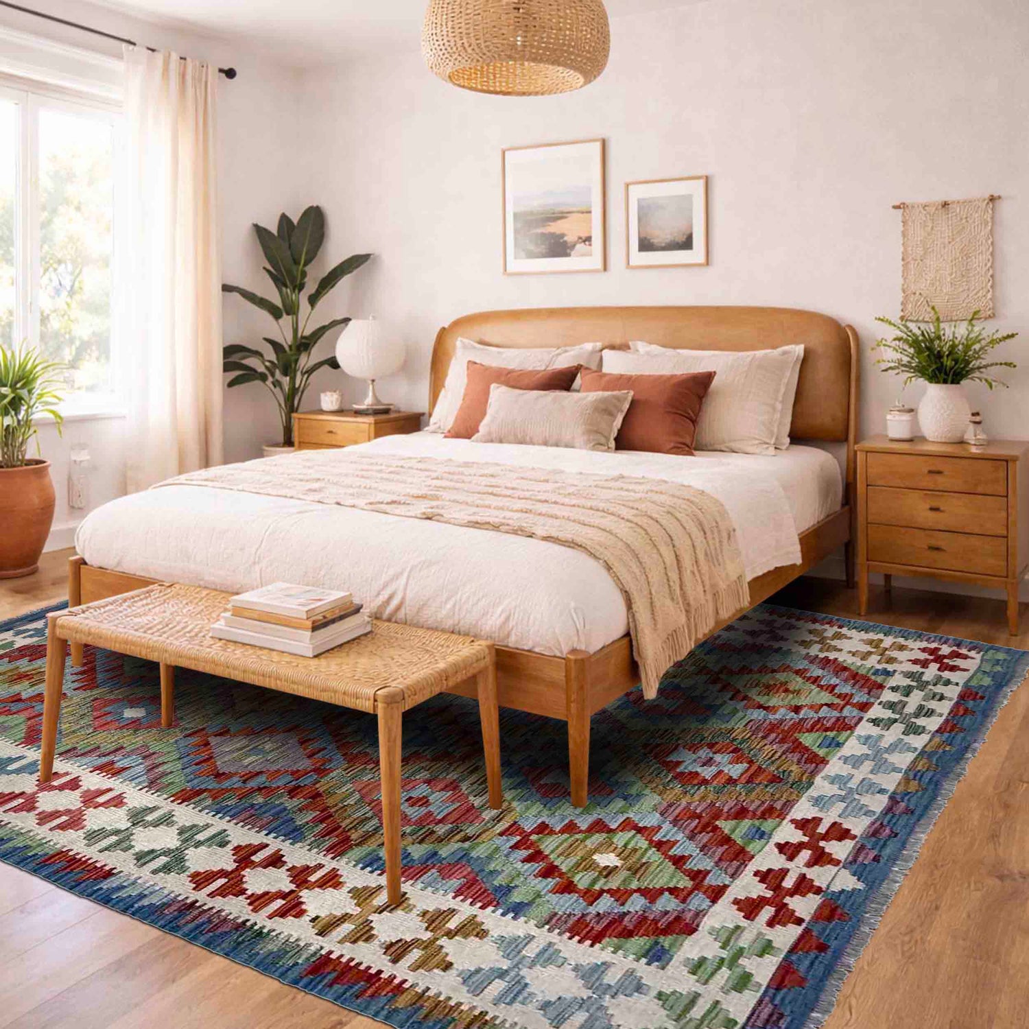 Hand Made Afghan Kilim 5' 10" x 8' 1" ft / 178 x 246 cm - No. Y39523