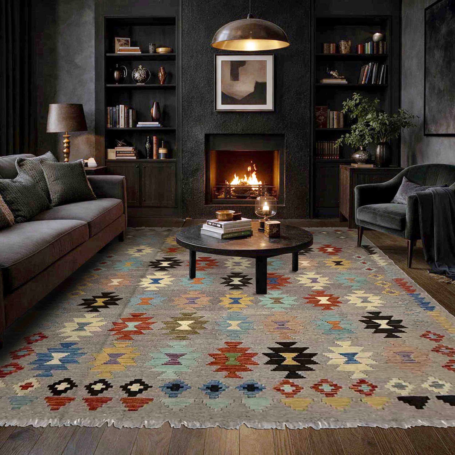 Hand Knotted Afghan Style Kilim 5' 11" x 8' 1" ft / 181 x 246 cm - No. Y39527