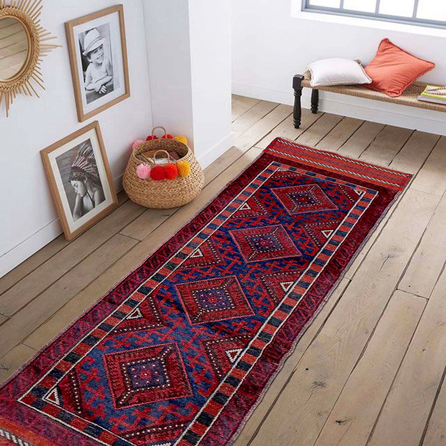 Handmade Afghan Runner Rug 2' 2" x 7' 9" ft / 65 x 237 cm - No. Y39530