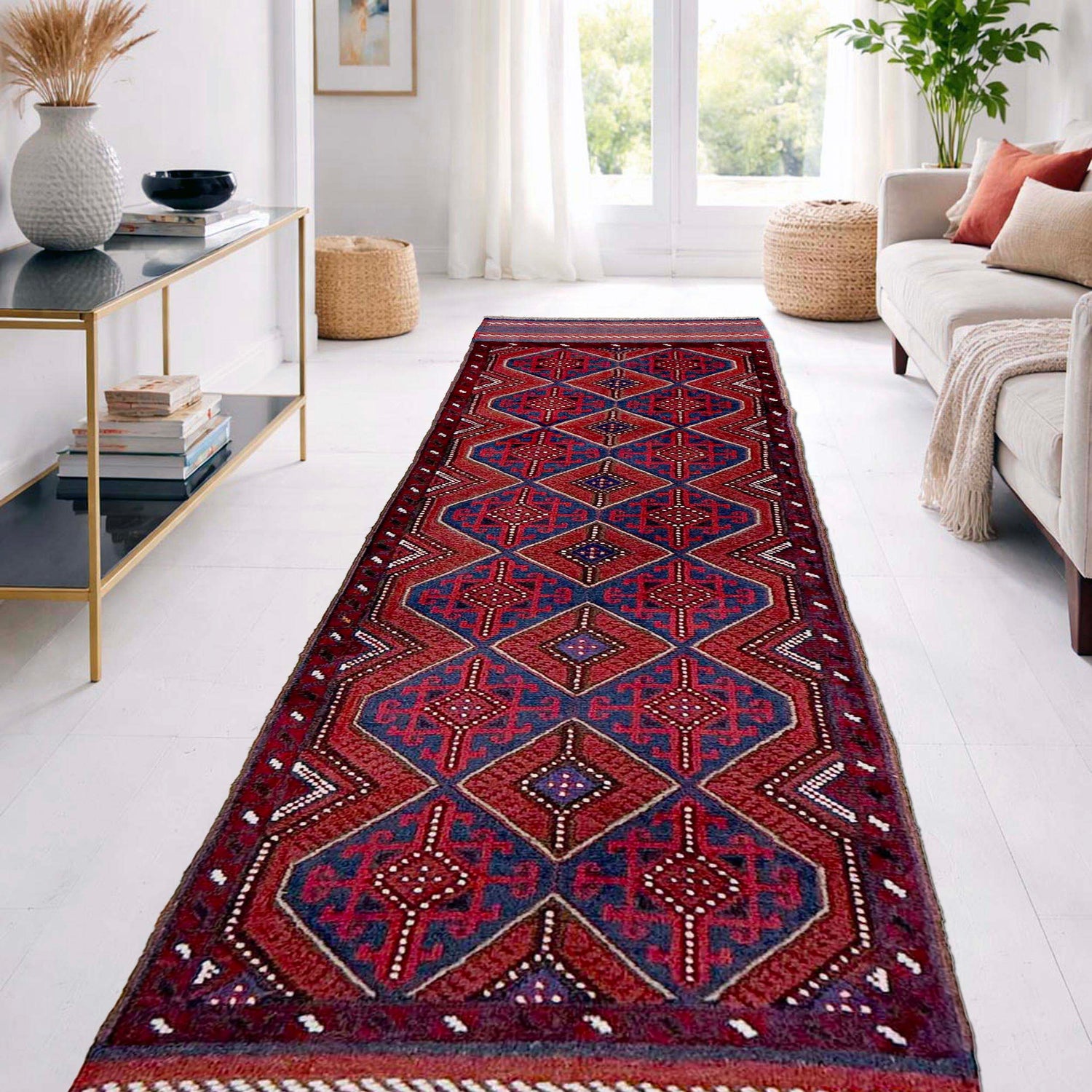 Handmade Afghan Runner Rug 2' 3" x 8' 3" ft / 68 x 251 cm - No. Y39531