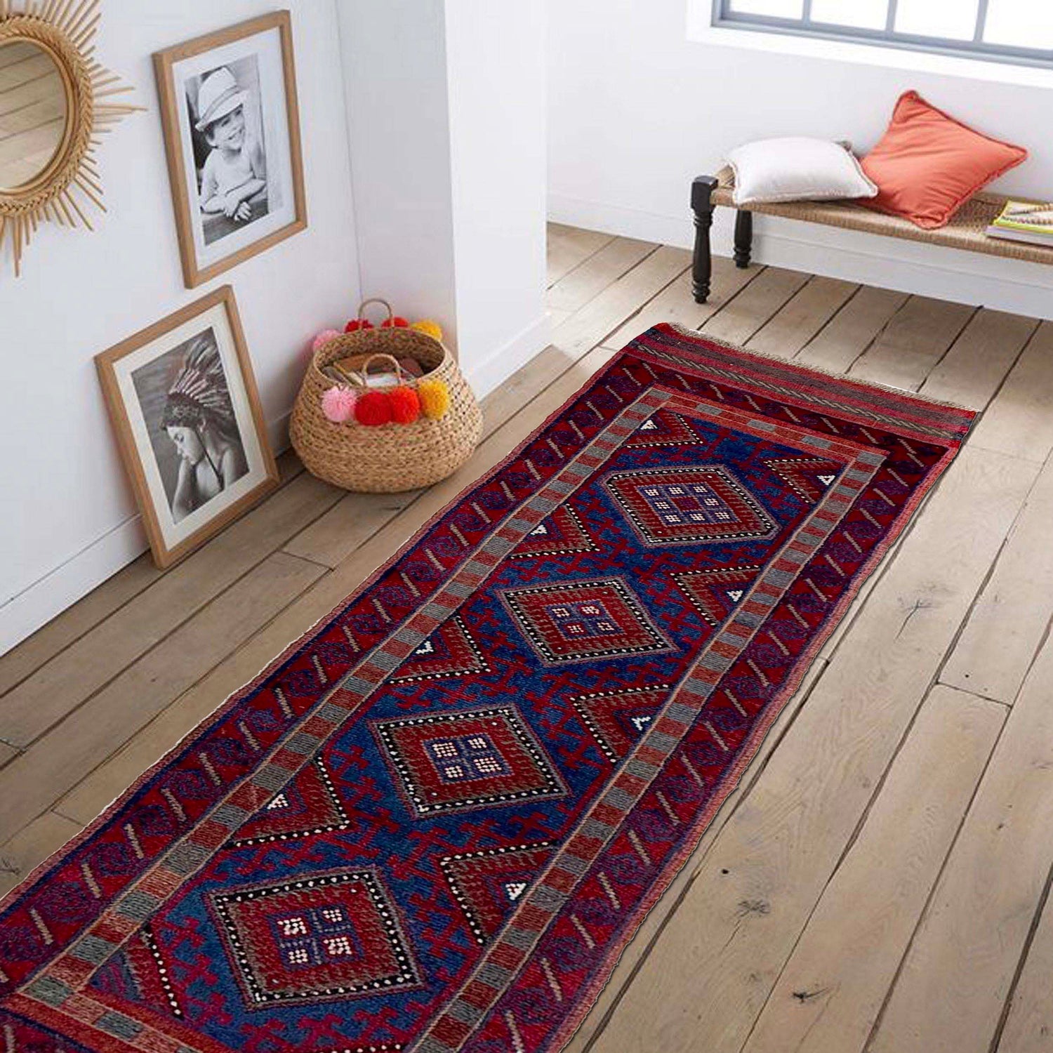 Handmade Afghan Runner Rug 2' 0" x 8' 0" ft / 62 x 243 cm - No. Y39541