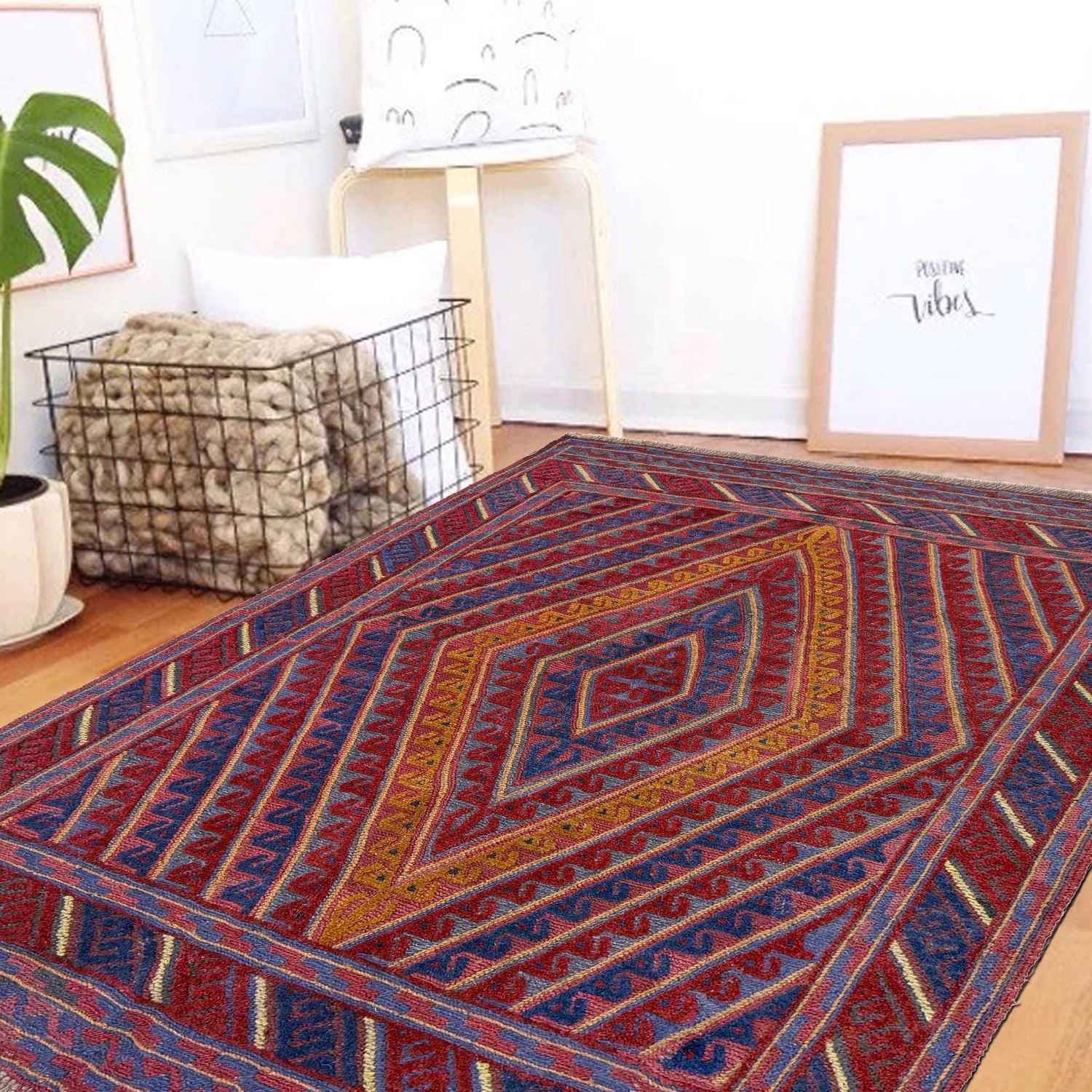 Multi Color Mashwani Small Area Rug 3' 11" x 4' 2" ft / 120 x 126 cm - No. Y39546