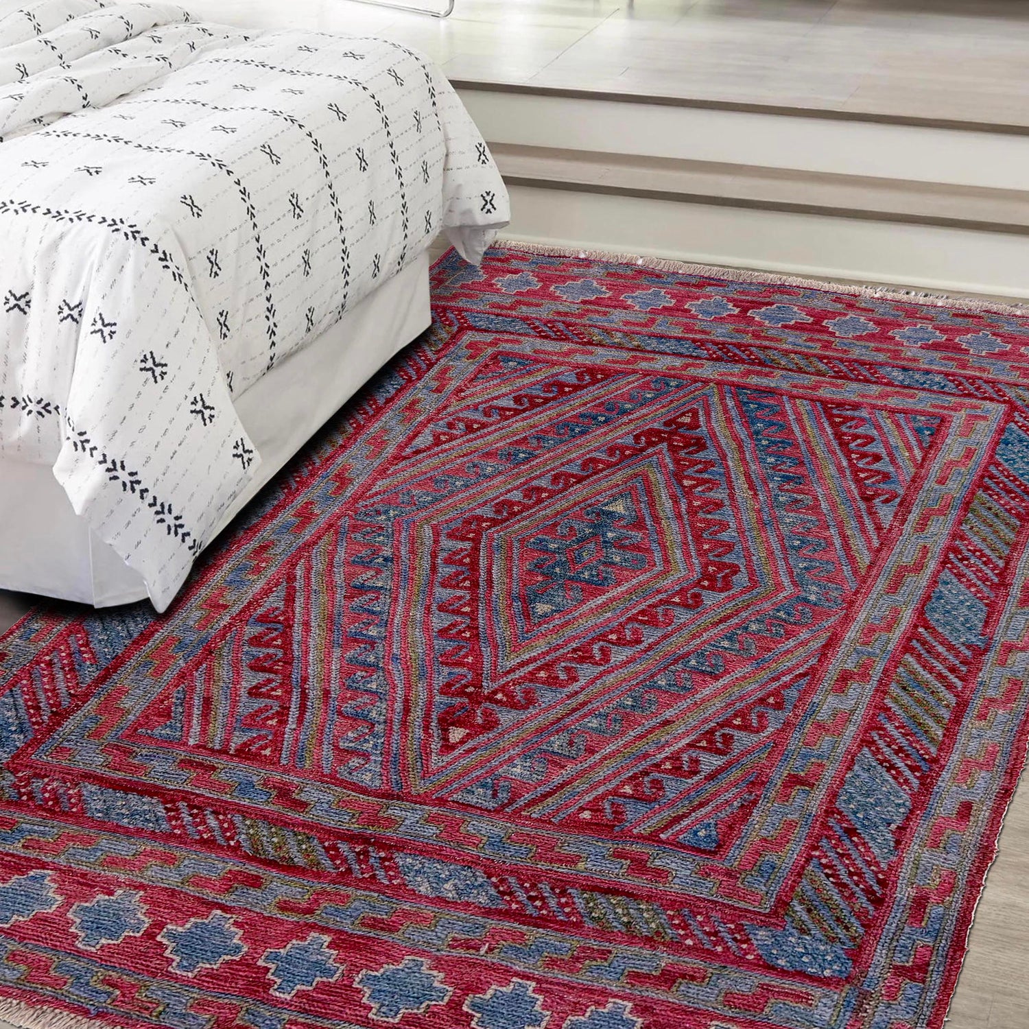 Handmade Afghan Carpet 3' 8" x 4' 2" ft / 111 x 127 cm - No. Y39547