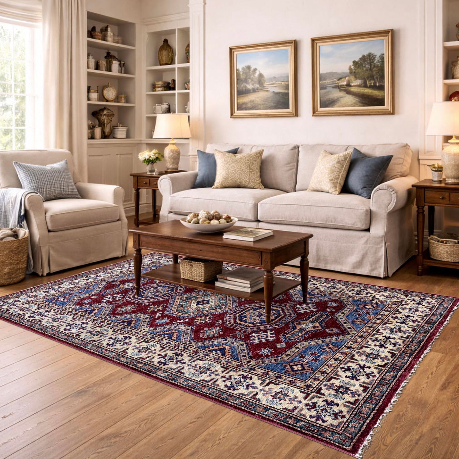 Premium Hand Knotted Kazak Rug 4' 0" x 5' 11" ft / 123 x 181 cm - No. Y39555