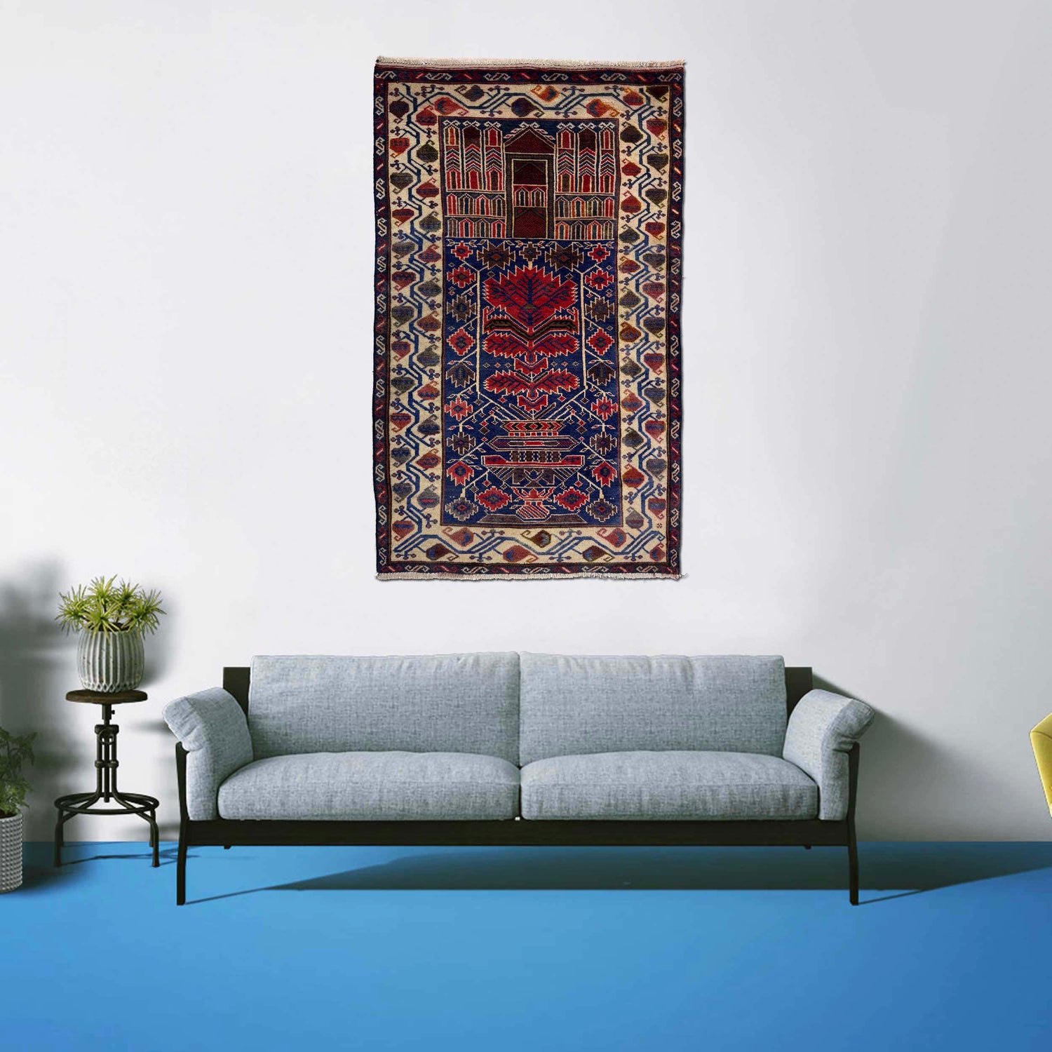 Handmade Prayer Rug 2' 7" x 4' 8" ft / 78 x 141 cm - No Y39569