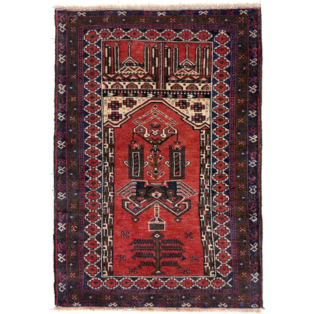 Handmade Prayer Rug 2' 10" x 4' 3" ft / 87 x 130 cm - No. Y39581
