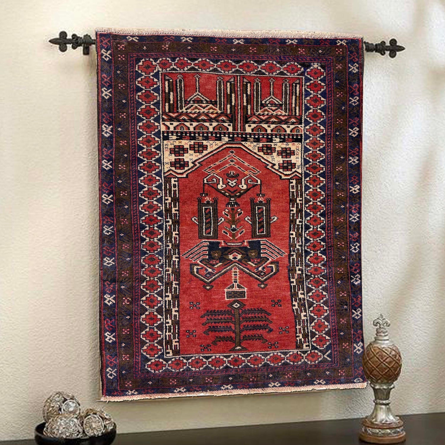 Handmade Prayer Rug 2' 10" x 4' 3" ft / 87 x 130 cm - No. Y39581